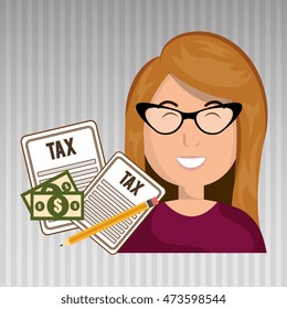 woman taxes bills pencil vector illustration eps 10