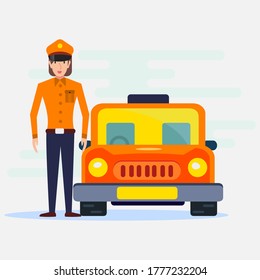 woman taxi driver vector illustration in flat style 