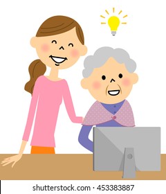 Woman to teach the personal computer to the elderly