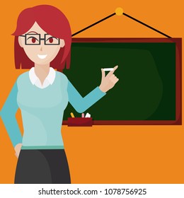 Woman teacher with blackboard