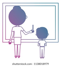 woman teacher with chalkboard and boy