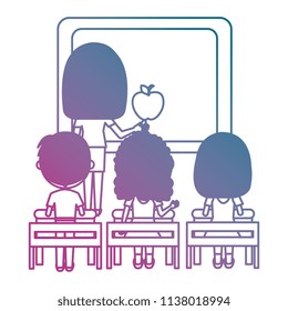 woman teacher with chalkboard and students