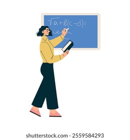 Woman Teacher Character in Standing Pose at Chalkboard Vector Illustration