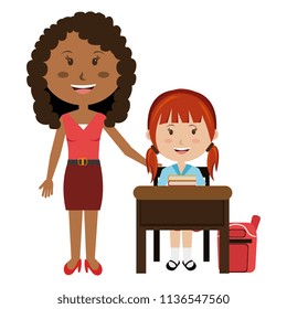 woman teacher with girl in chair
