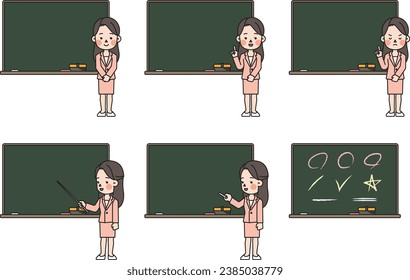 a woman teacher giving a lecture on the blackboard