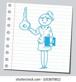 Woman teacher holding big key
