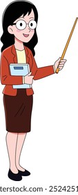Uma professora segurando um livro e ilustração com vetor de vara. Imagem de uma mulher usando óculos. 