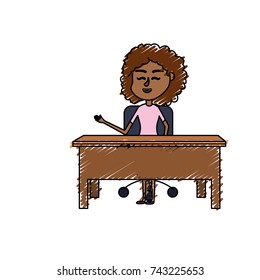 woman teacher sitting and explaining to the students