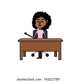 woman teacher sitting and explaining to the students