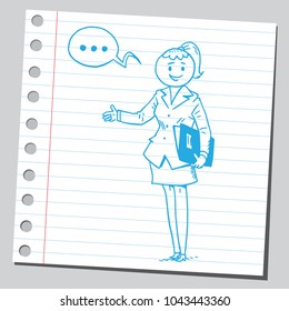 Woman teacher speaking three dots