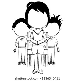 woman teacher with students