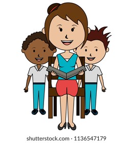 woman teacher with students