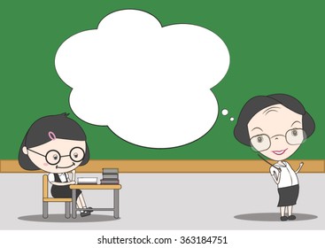 woman teacher teaching to girl student in the classroom
