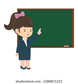woman teacher teaching on green board