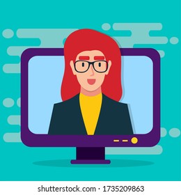 woman teacher teaching online vector illustration 