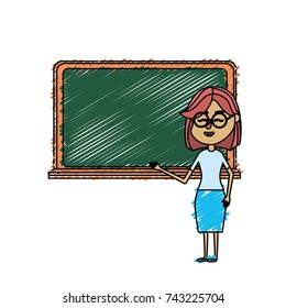 woman teacher teaching to the student in the blackboard