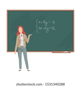 Woman teaches algebra on the blackboard vector illustration