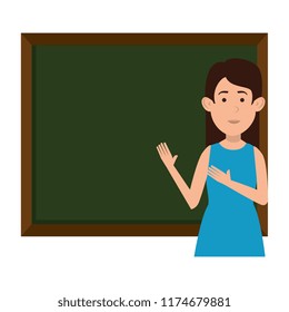woman teaching with chalkboard character