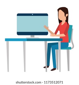 woman teaching in computer character