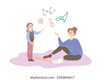 Mujer enseñando a una niña en un ambiente informal ilustración vectorial