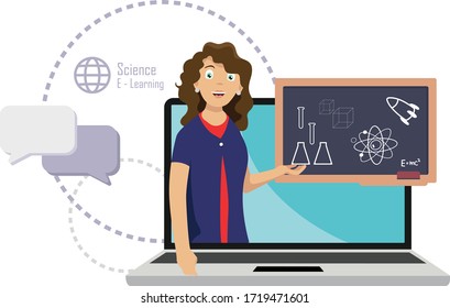 A Woman teaching science in online class illustration
