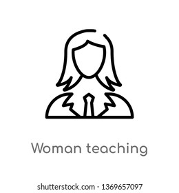 woman teaching vector line icon. Simple element illustration. woman teaching outline icon from user concept. Can be used for web and mobile