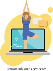 Woman is teaching yoga via online illustration