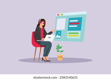 Woman tech concept. Colored flat vector illustration isolated.