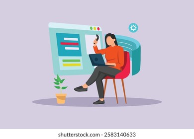 Woman tech concept. Colored flat vector illustration isolated.