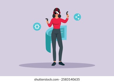 Woman tech concept. Colored flat vector illustration isolated.