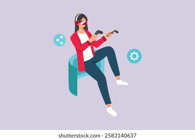 Woman tech concept. Colored flat vector illustration isolated.