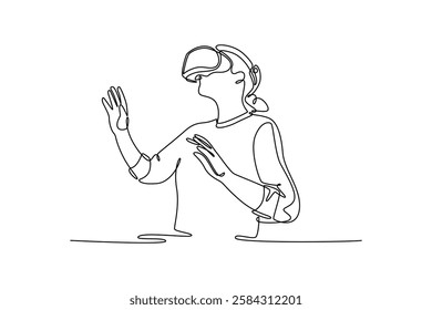 Woman tech concept. Single line draw design vector graphic illustration.