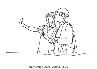 Woman tech concept. Single line draw design vector graphic illustration.