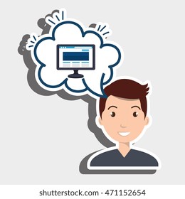 woman technology bublle speak vector illustration design