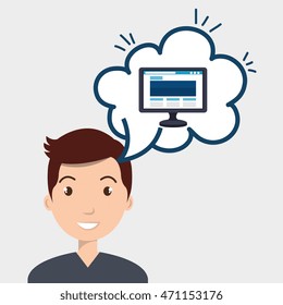 woman technology bublle speak vector illustration design