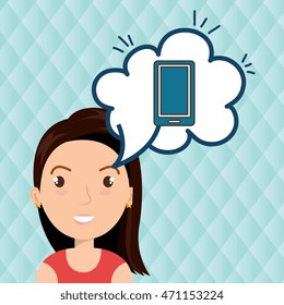 woman technology bublle speak vector illustration design