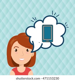 woman technology bublle speak vector illustration design