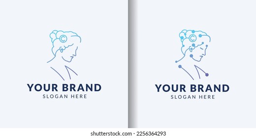 colección de líneas vectoriales del logotipo digital de la tecnología de la mujer