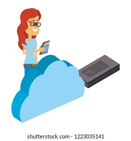 Woman and technology isometric