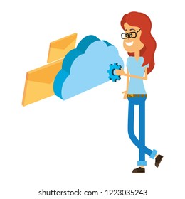 Woman and technology isometric