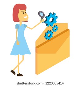 Woman and technology isometric
