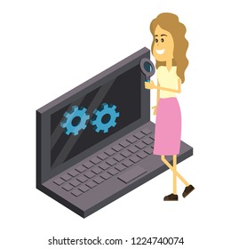 Woman and technology isometric
