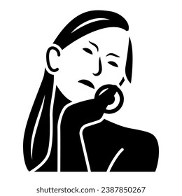 Weibliche Zähne verletzen feste Symbol, Körperschmerzkonzept, Person hat Zahnschmerzen Vektorzeichen auf weißem Hintergrund, Glyph-Stil Symbol für mobiles Konzept und Web-Design. Vektorgrafik
