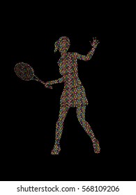 Woman tennis player action designed using colorful mosaic pattern graphic vector.
