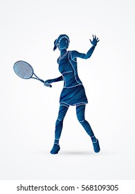 Woman tennis player action designed using black grunge brush graphic vector.