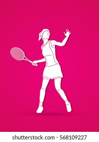 Woman tennis player action graphic vector.