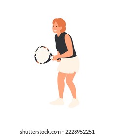 Woman tennis player, adult person playing tennis vector illustration. Cartoon flat woman in sportsman uniform play tennis, players holding rackets 