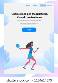 woman tennis player cartoon character sportswoman activities isolated healthy lifestyle concept full length vertical copy space flat vector illustration