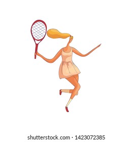 Woman tennis player in dress. Vector illustration on white background.