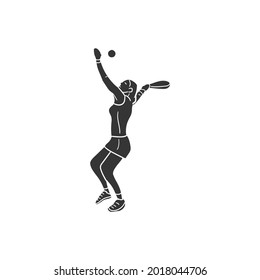 Woman Tennis Player Icon Silhouette Illustration. Padle Sport Vector Graphic Pictogram Symbol Clip Art. Doodle Sketch Black Sign.